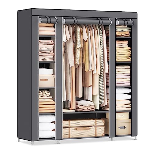 SONGMICS Kleiderschrank, Stoffschrank, 12 mit...